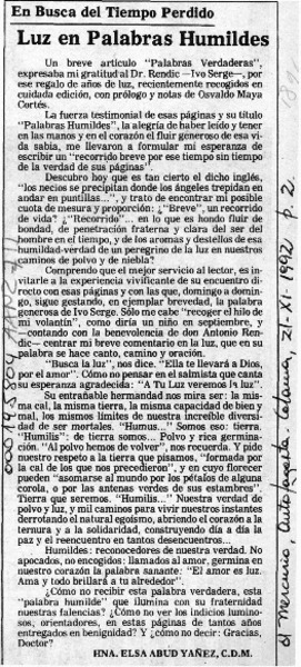 Luz en "Palabras humildes"  [artículo] Elsa Abud Yáñez.