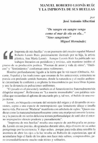 Manuel Roberto Leonís Ruíz y la impronta de sus huellas