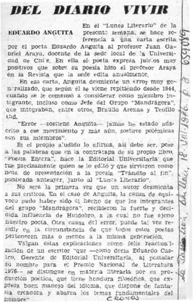 Del diario vivir  [artículo] Cronos.