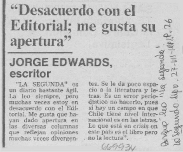 "Desacuerdo con el editorial; me gusta su apertura"
