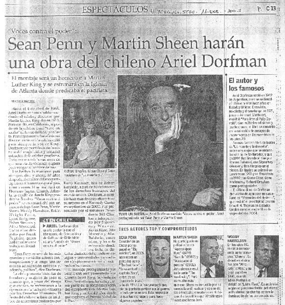 Sean Penn y Martin Sheenn harán una obra del chileno Ariel Dorfman