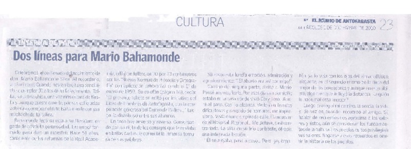 Dos líneas para Mario Bahamonde