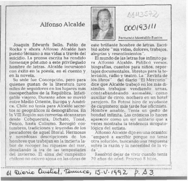 Alfonso Alcalde  [artículo] Fernando Montaldo Bustos.