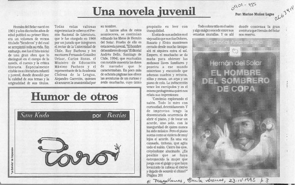 Una novela juvenil  [artículo] Marino Muñoz Lagos.