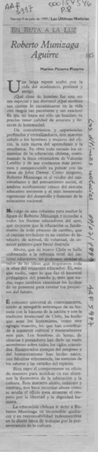 Roberto Munizaga Aguirre  [artículo] Marino Pizarro Pizarro.