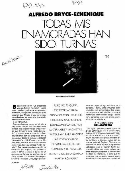 Todas mis enamoradas han sido turnias  [artículo] Graciela Romero.