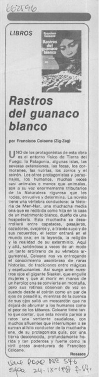 Rastros del guanaco blanco  [artículo] Rosasco.