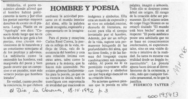 Hombre y poesía  [artículo] Federico Tatter.