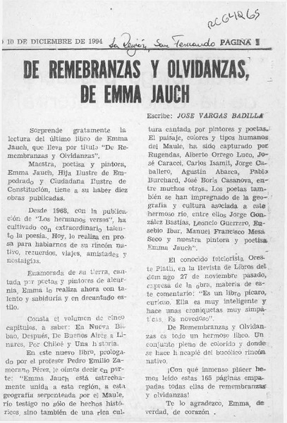 De remembranzas y olvidanzas, de Emma Jauch