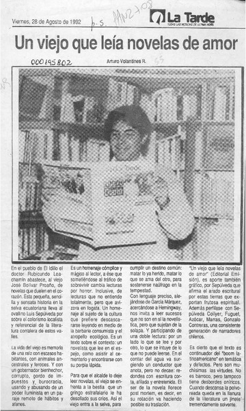 Un viejo que leía novelas de amor  [artículo] Arturo Volantines R.