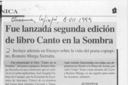 Fue lanzada segunda edición de libro Canto en la sombra  [artículo].