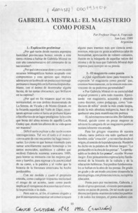 Gabriela Mistral, el magisterio como poesía  [artículo] Hugo A. Fourcade.