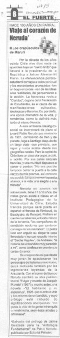 Hace 100 años en Parral. Viaje al corazón de Neruda II. Los crepúsculos de Maruri