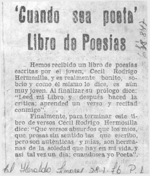 "Cuando sea poeta" libro de poesías.