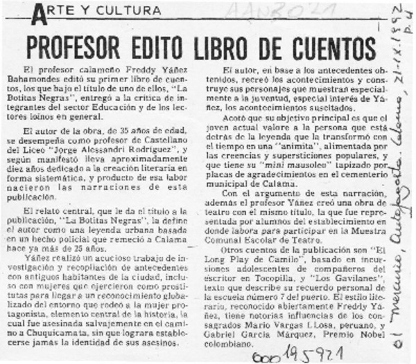 Profesor editó libro de cuentos  [artículo].
