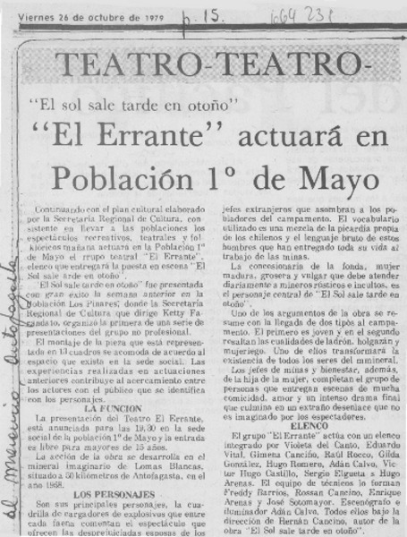 El errante" actuará en población 1° de mayo.