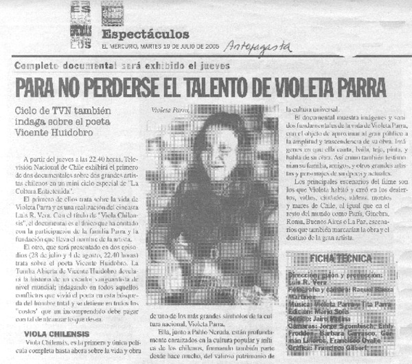 Para no perderse el talento de Violeta Parra.