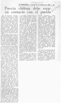 Poesía chilena debe estar en contacto con el pueblo.
