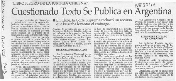 Cuestionado texto se publica en Argentina  [artículo].