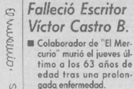 Falleció escritor Víctor Castro B.