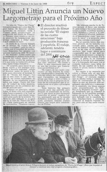 Miguel Littin anuncia un nuevo largometraje para el próximo año  [artículo].