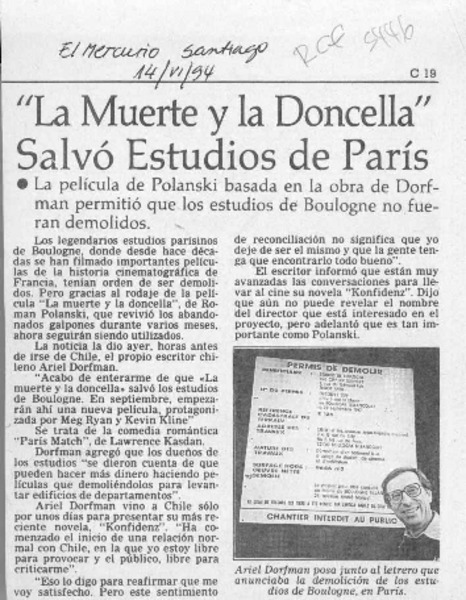 "La Muerte y la doncella" salvó estudios de París  [artículo].