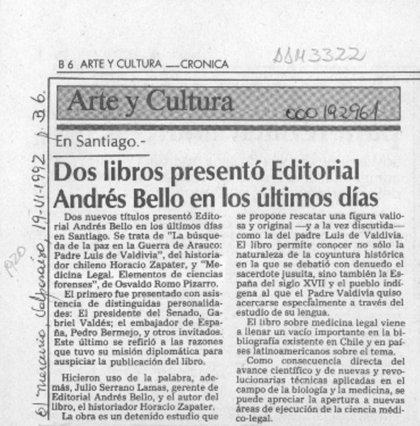 Dos libros presentó editorial Andrés Bello en los últimos días  [artículo].