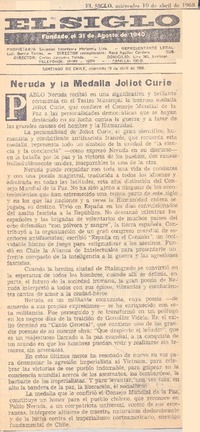Neruda y la medalla Joliot Curie.