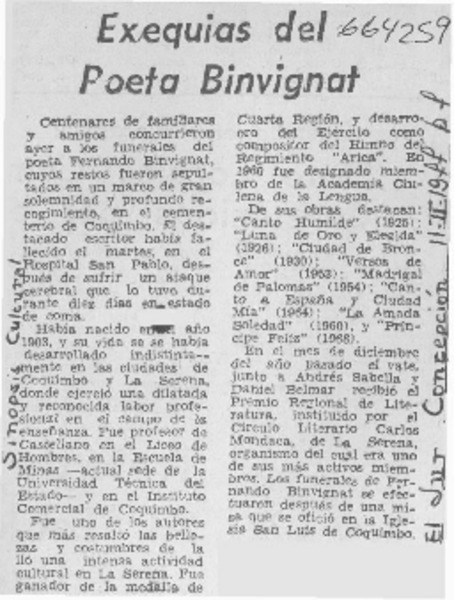 Exequias del poeta Binvignat.
