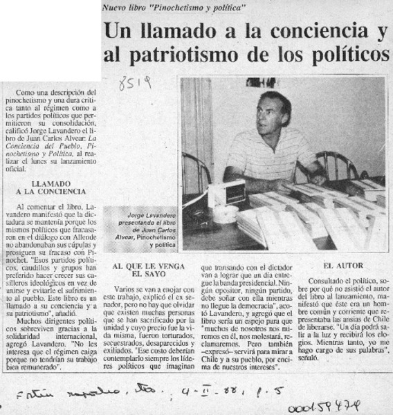 Un Llamado a la conciencia y al patriotismo de los políticos  [artículo].