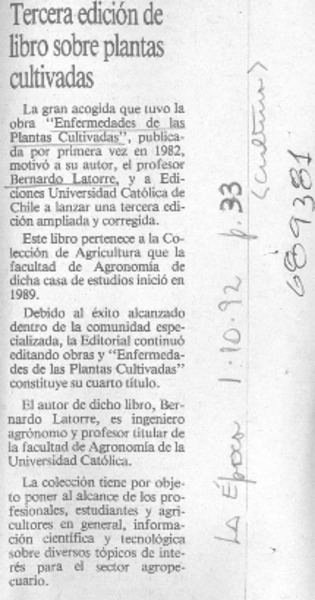 Tercera edición de libro sobre plantas cultivadas.