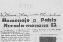 Homenaje a Pablo Neruda mañana 12
