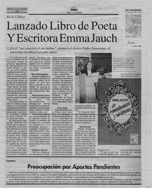 Lanzado libro de poeta y escritora Emma Jauch  [artículo].