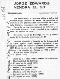 Jorge Edwards vendrá el 28.