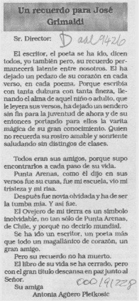 Un recuerdo para José Grimaldi