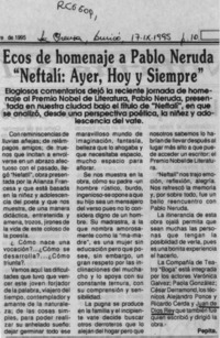 Ecos de homenaje a Pablo Neruda "Neftalí, ayer, hoy y siempre"  [artículo] Pepita.