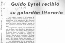 Guido Eytel recibió su galardón literario.