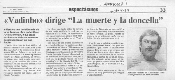 "Vadinho" dirige "La muerte y la doncella"  [artículo].
