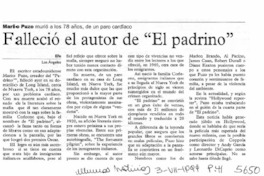Falleció el autor de "El padrino".