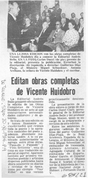 Editan obras completas de Vicente Huidobro.