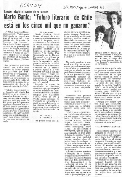 Mario Banic, "futuro literario de Chile está en los cinco mil que no ganaron".  [artículo]
