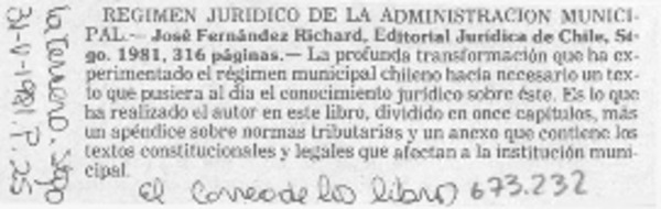 Régimen jurídico de la administración municipal.