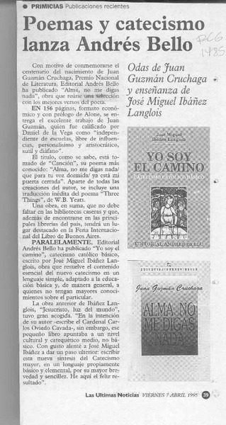 Poemas y catecismo lanza Andrés Bello  [artículo].