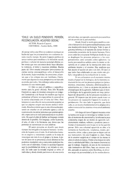 "Chile, un duelo pendiente. Perdón, reconciliación, acuerdo social"