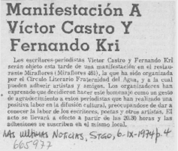 Manifestación a Víctor Castro y Fernando Kri.