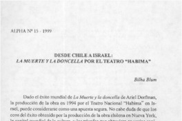 Desde Chile a Israel, La muerte y la doncella por el teatro "Habima"  [artículo] Bilha Blum