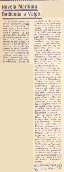 Novela marítima dedicada a Valpo.