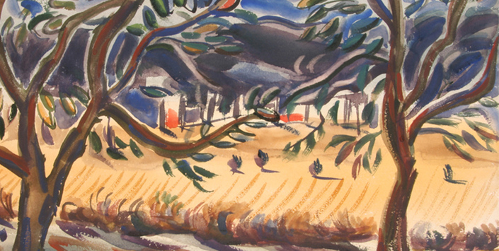 rboles con follaje azul | Acuarela sobre papel