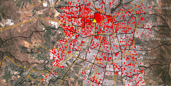 Muestra de distribucin de socios de la Biblioteca de Santiago. Cartografa D. Toro