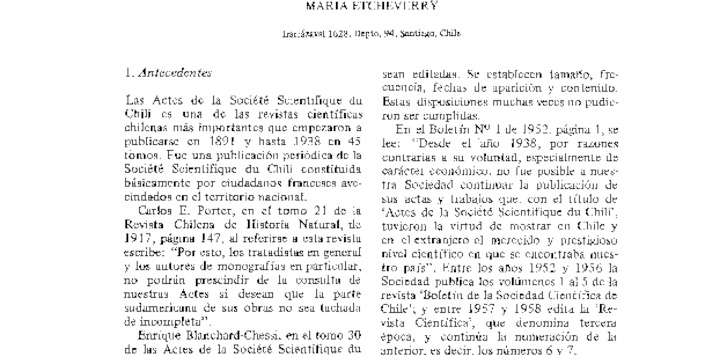 Actes de la Socit Scientifique du Chili